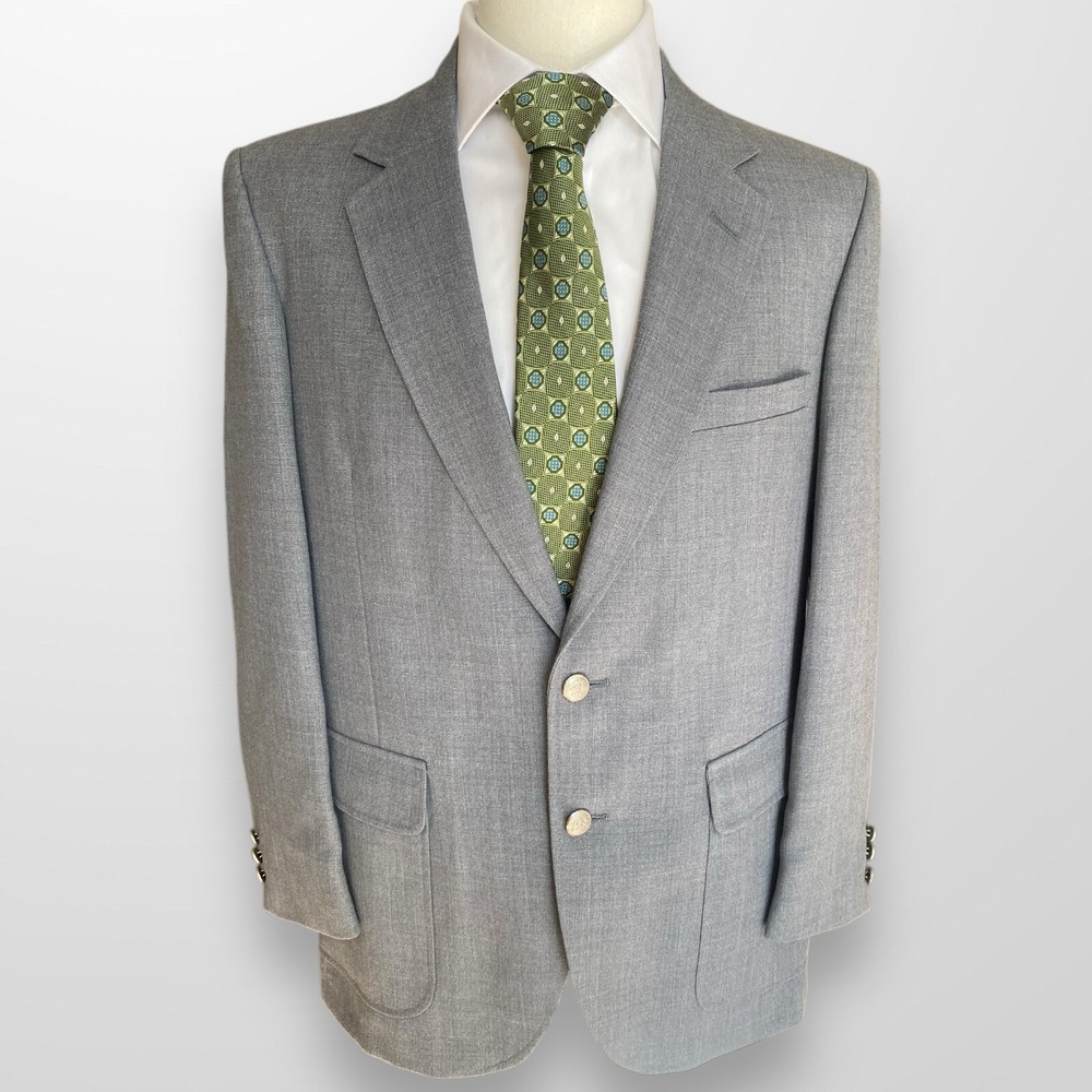 Vintage Stafford Size 40 Blazer Suit Jacket Gray Silver Buttons Unstructured USA